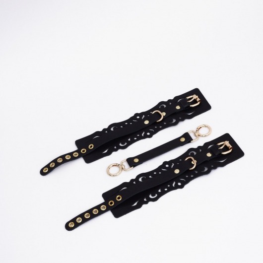 Черный кожаные оковы с узорами и золотистой фурнитурой - Crazy Handmade - купить с доставкой в Кургане