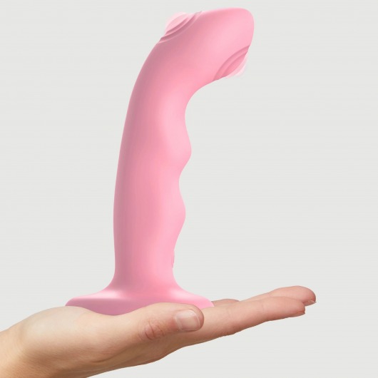 Розовая насадка-стимулятор Strap-On-Me Tapping Dildo Wave - Strap-on-me - купить с доставкой в Кургане
