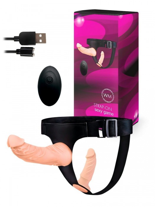 Женский страпон с 2 насадками, вибрацией и пультом ДУ - Erowoman-Eroman - купить с доставкой в Кургане