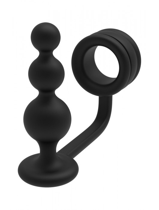 Черное эрекционное кольцо с анальной елочкой Cockring With Beaded Anal Plug - Dream Toys - в Кургане купить с доставкой