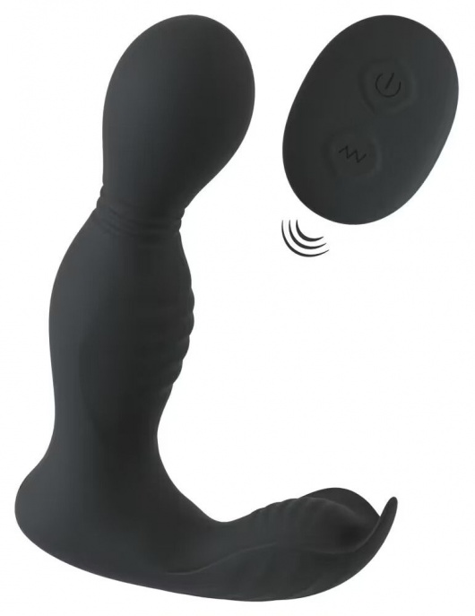 Черная анальная пробка с вибрацией, вращением и пультом ДУ RC Butt Plug with 2 Functions - Orion - в Кургане купить с доставкой