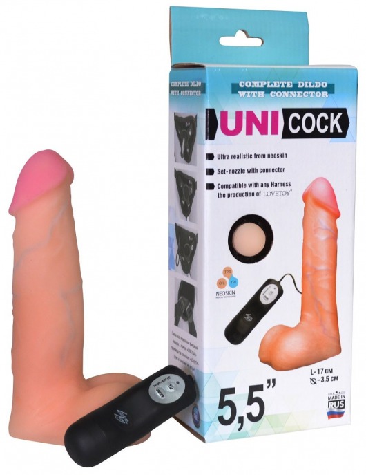 Фаллическая насадка Харнесс UNICOCK 5,5  с вибрацией - 17 см. - LOVETOY (А-Полимер) - купить с доставкой в Кургане