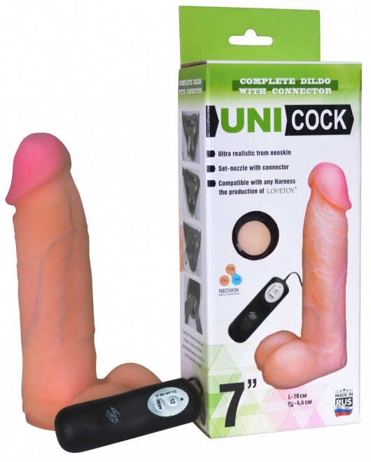 Фаллическая насадка Харнесс UNICOCK 7  с вибрацией - 19 см. - LOVETOY (А-Полимер) - купить с доставкой в Кургане