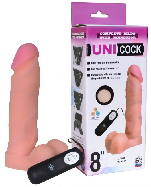 Фаллическая насадка Харнесс UNICOCK 8  с вибрацией - 20 см. - LOVETOY (А-Полимер) - купить с доставкой в Кургане