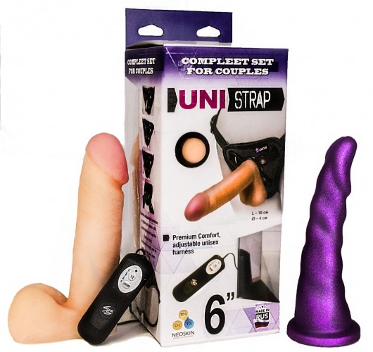 Вибрострапон с двумя насадками UniStrap - 18 и 18 см. - LOVETOY (А-Полимер) - купить с доставкой в Кургане