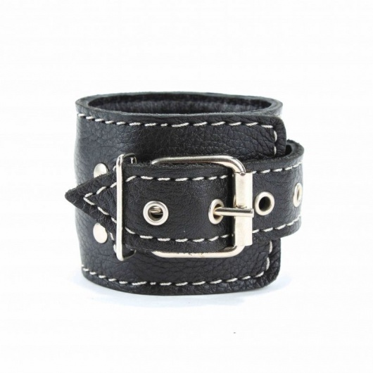 Чёрные кожаные оковы с крупной строчкой - БДСМ Арсенал - купить с доставкой в Кургане
