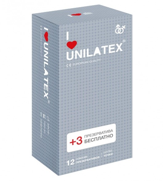 Презервативы с точками Unilatex Dotted - 12 шт. + 3 шт. в подарок - Unilatex - купить с доставкой в Кургане