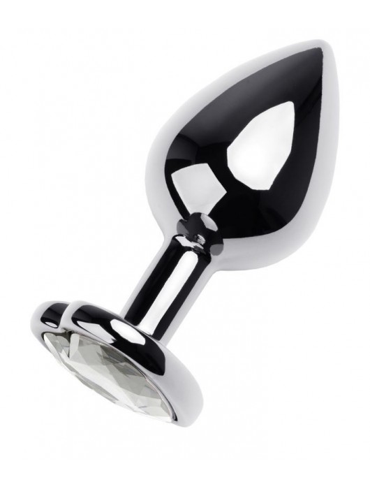 Серебристая анальная пробка с прозрачным кристаллом-сердцем - 8 см. - ToyFa - купить с доставкой в Кургане