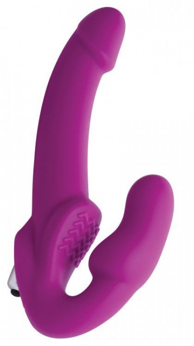 Ярко-розовый безремневой вибрострапон Evoke Vibrating Strapless Silicone Strap-on Dildo - XR Brands - купить с доставкой в Кургане