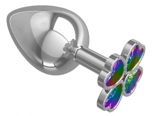 Серебристая анальная пробка-клевер с радужным кристаллом - 9,5 см. - Джага-Джага - купить с доставкой в Кургане