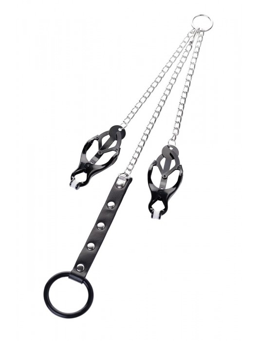 Черно-серебристые зажимы для сосков с кольцом для пениса TOYFA Metal - ToyFa - купить с доставкой в Кургане