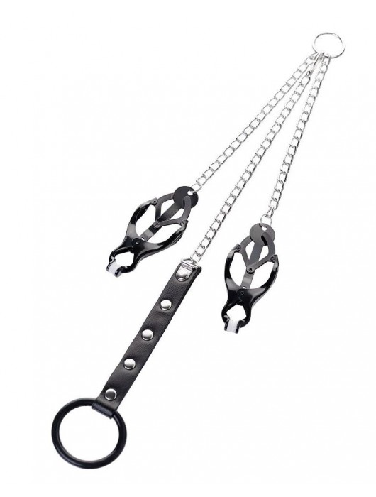 Черно-серебристые зажимы для сосков с кольцом для пениса TOYFA Metal - ToyFa - купить с доставкой в Кургане